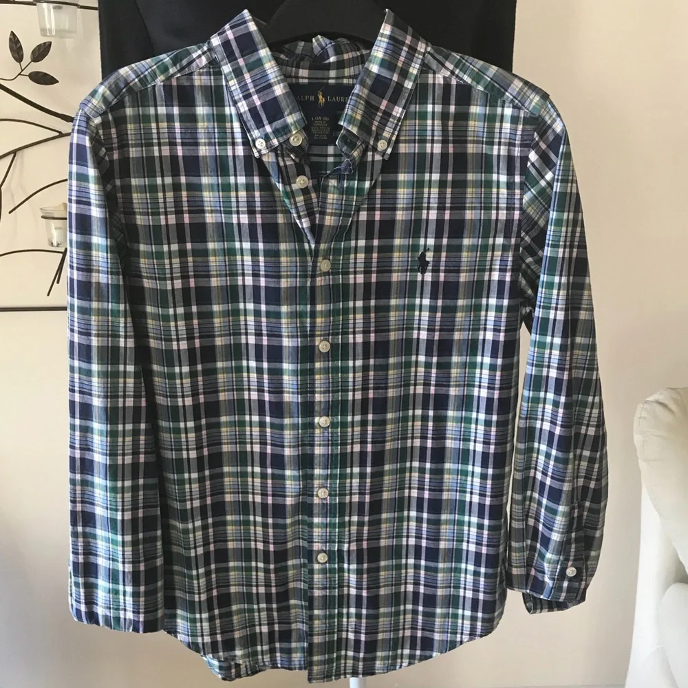 Ralph Lauren Polo 100% cotton Plaid Button Down Shirt Boys size Large (14-16)